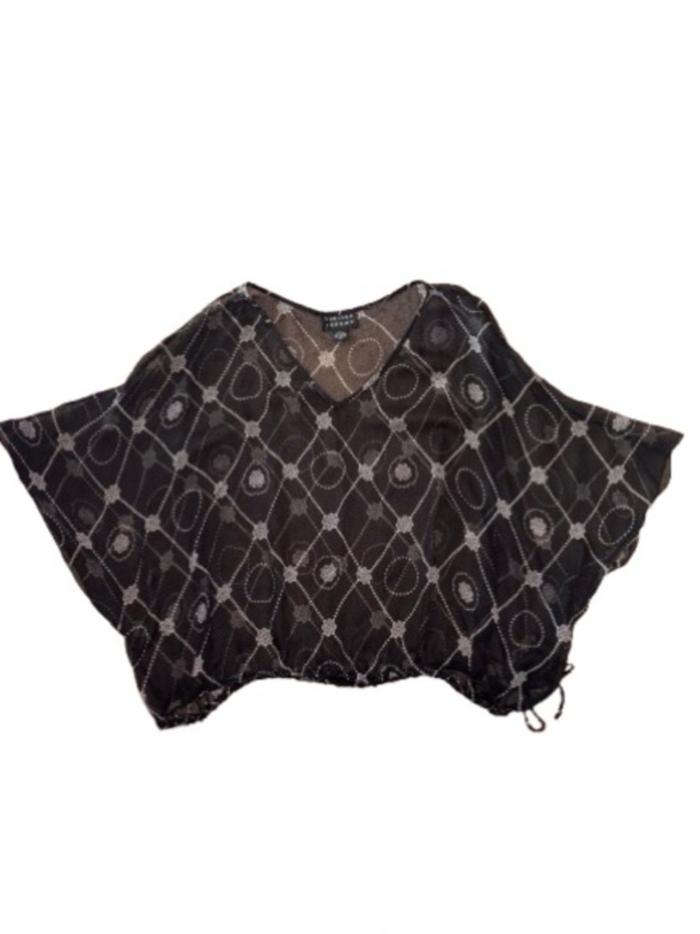 Spenser Jeremy Sheer Black Patterned V-Neck batwing Women's Top size XL
